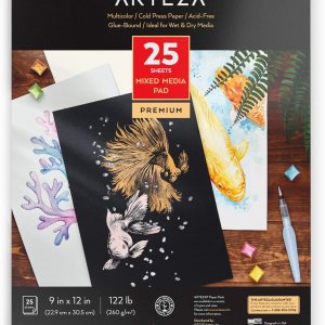 Arteza Cuaderno de bocetos de medios mixtos, 9 x 12 pulgadas, 25 hojas, papel de dibujo tonificado blanco, crema, gris claro, gris y negro, 122 Arteza Cuaderno de bocetos de medios mixtos, 9 x 12 pulgadas, 25 hojas, papel de dibujo tonificado blanco, crema, gris claro, gris y negro, 122