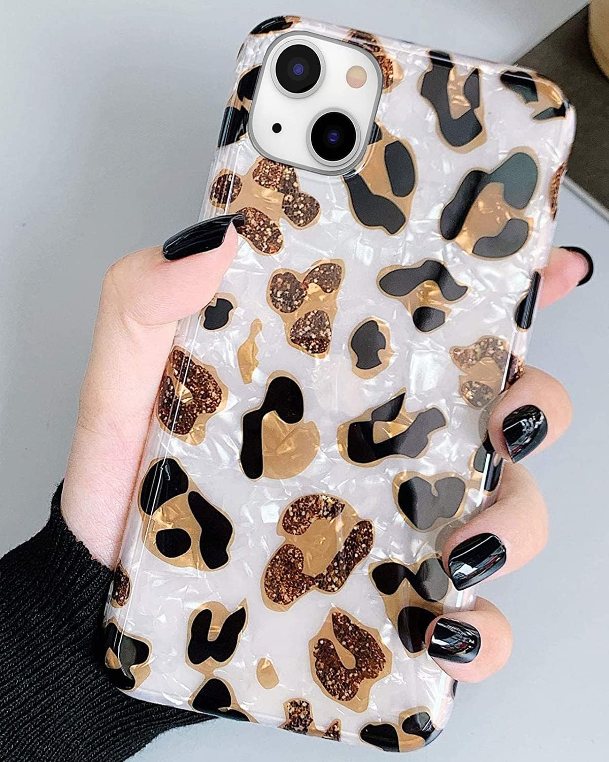 J.west Funda compatible con iPhone 14 Plus, funda protectora de silicona suave con estampado de guepardo translúcido y transparente para niñas y