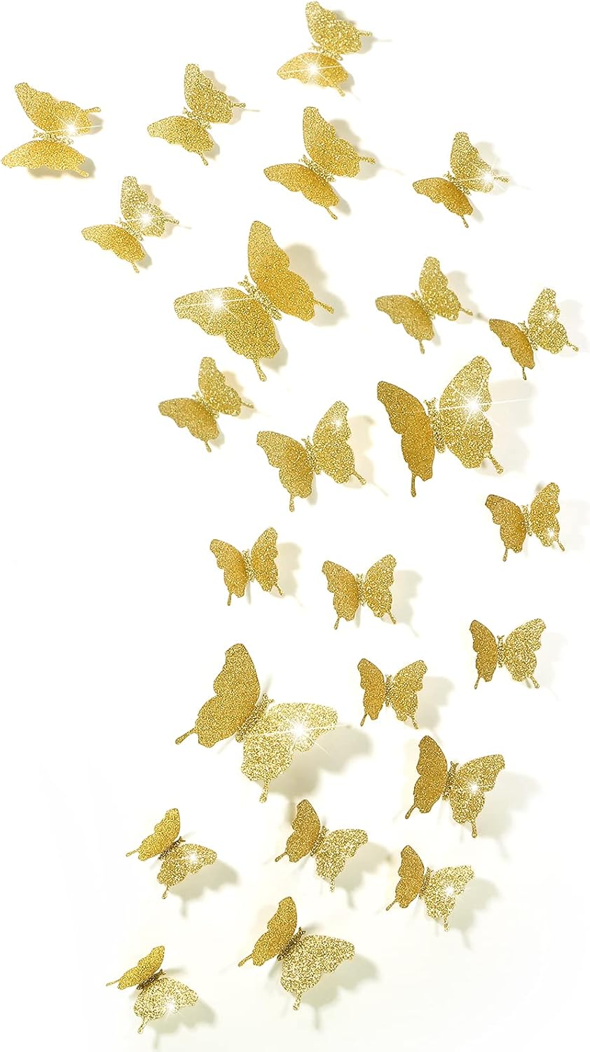 48 piezas de decoración de pared de mariposa, espejo de bricolaje, calcomanías de mariposa 3D, calcomanías de mariposa extraíbles para el hogar,
