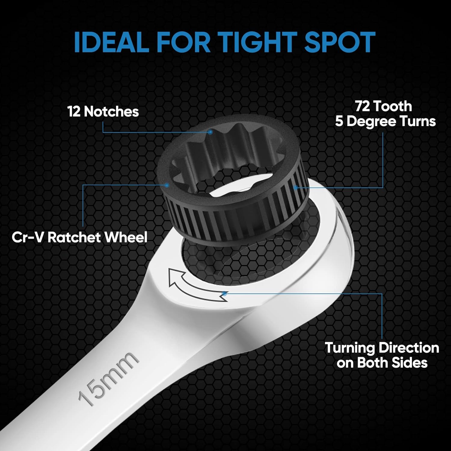 TICONN Llave de trinquete, llave de trinquete profesional de perfil delgado Cr-V de 0.315 in (métrica)