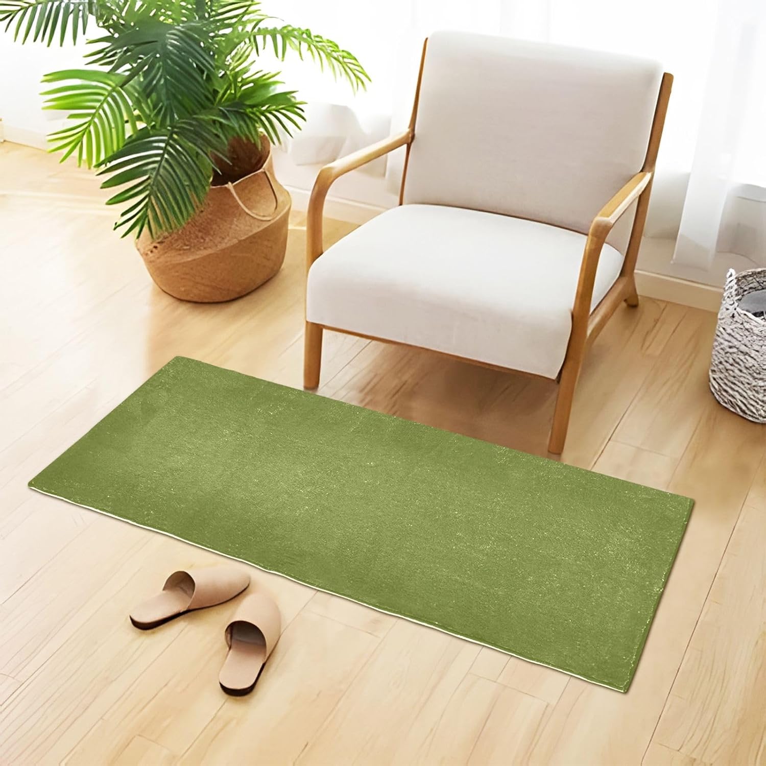 Alfombra de baño de felpa verde musgo, alfombra de baño con parte trasera de goma antideslizante, lavable, alfombra de baño absorbente, 39 x 20