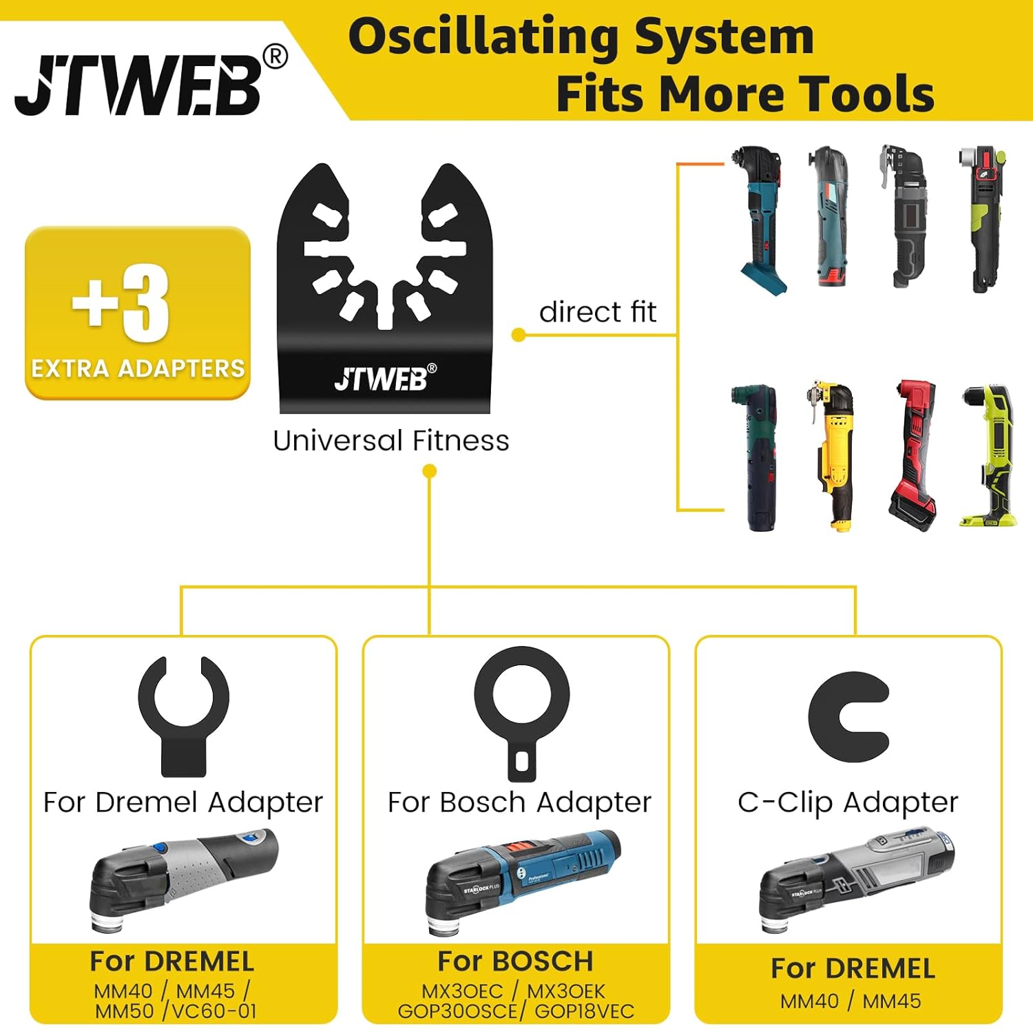 JTWEB 5 cuchillas multiherramienta extralargas, cuchillas bimetálicas con borde de arco para metal, clavos y madera. Hojas de sierra oscilantes para