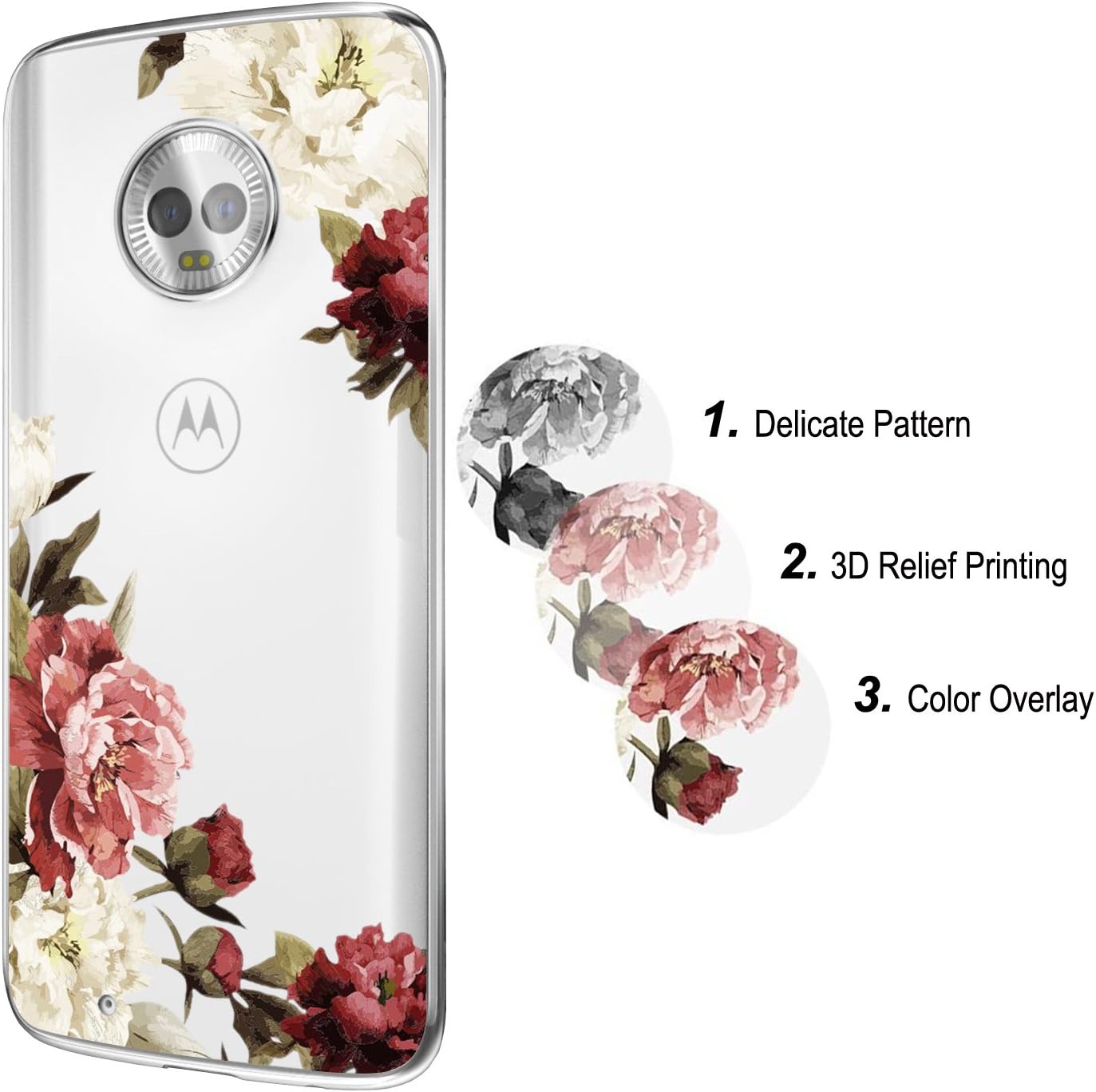 Funda para Moto G6, Moto G (6 generación) con flores, Ueokeird delgada a prueba de golpes, patrón floral transparente, suave, flexible, TPU trasero,