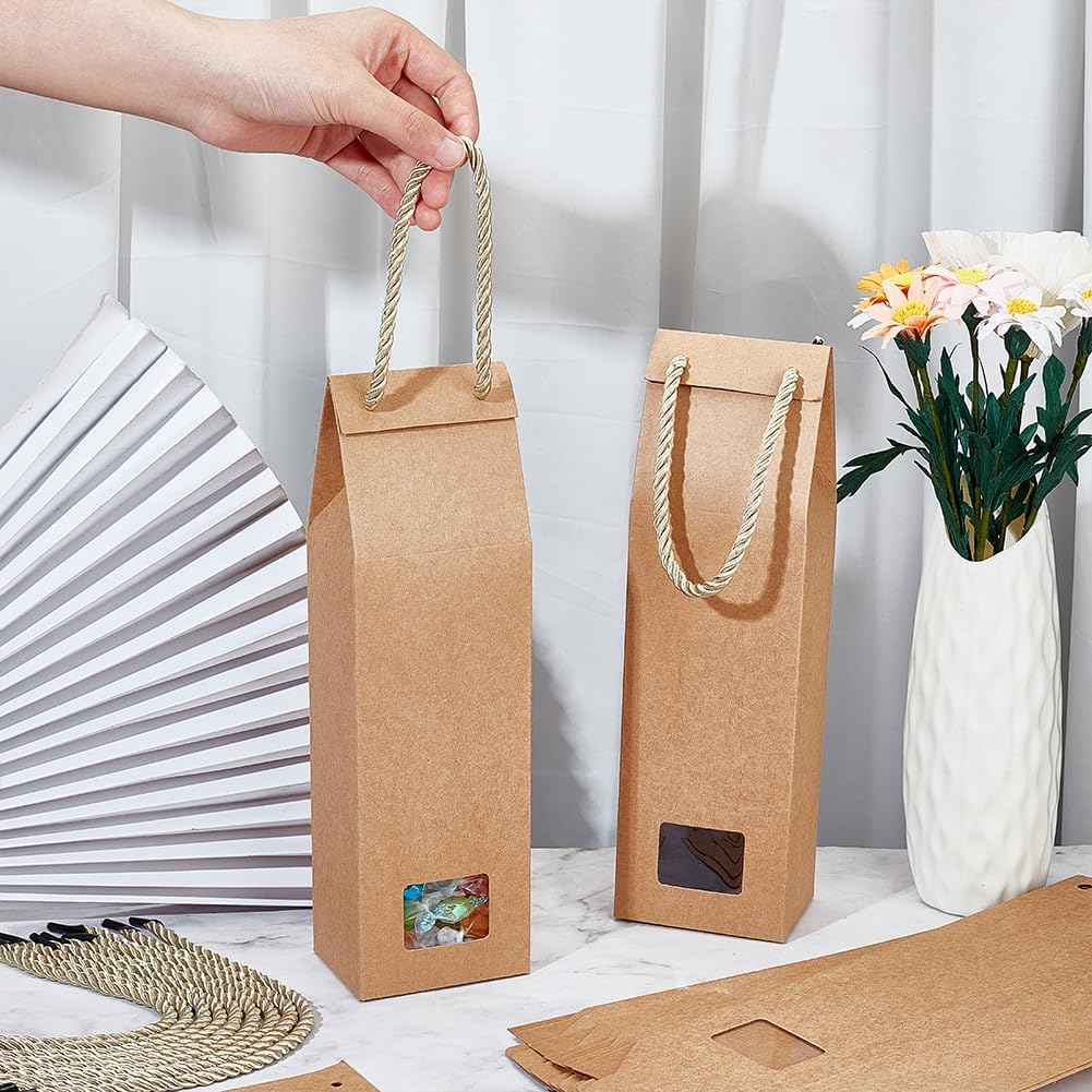 PH PandaHall 12 bolsas de regalo de papel kraft con ventana transparente, bolsas de dulces con cuerda, bolsas de manualidades para té, flores,