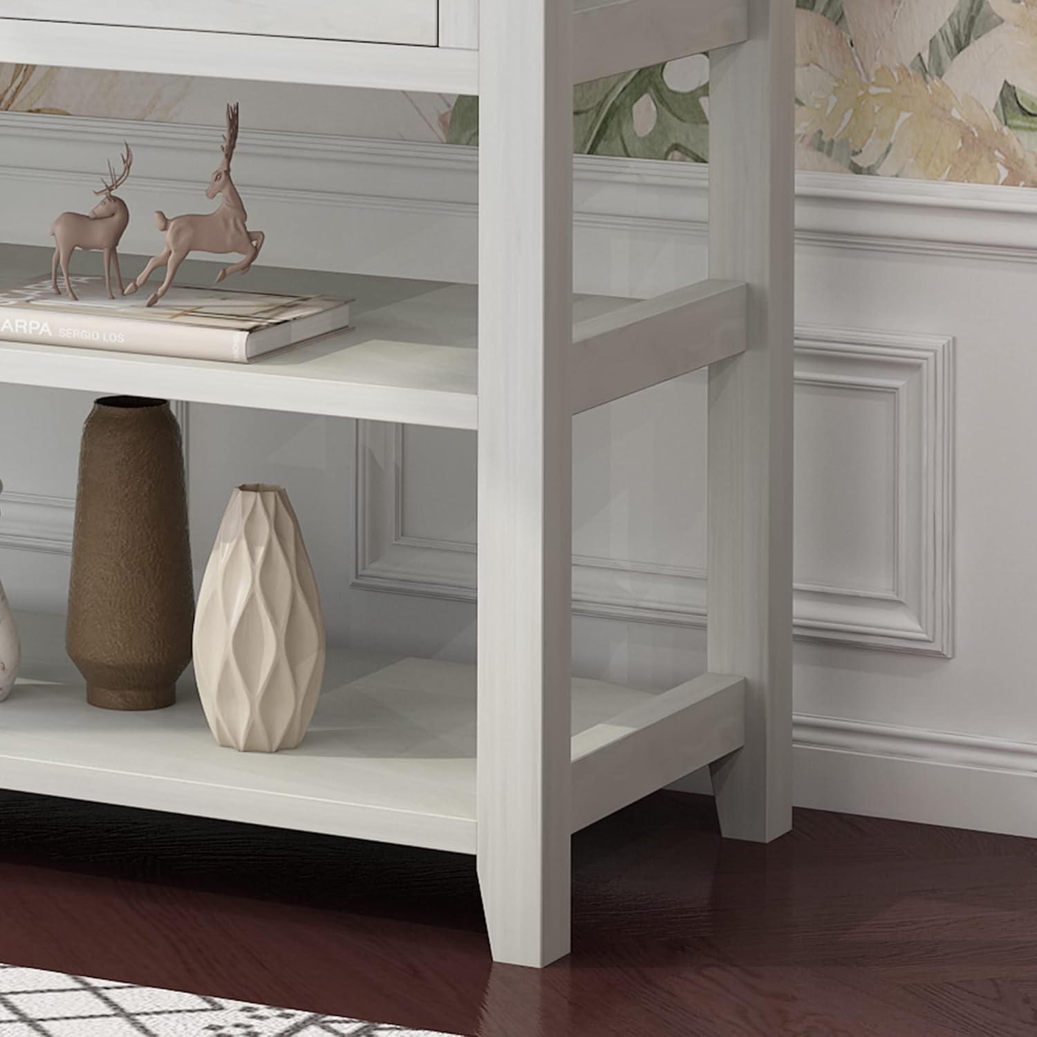 Mesa consola de 3 niveles con 3 cajones y estantes de almacenamiento, moderna y estrecha mesa de sofá para sala de estar, entrada, pasillo, color