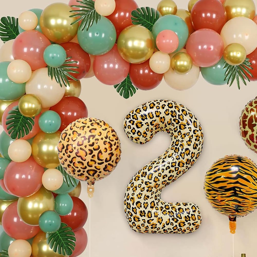 Globos con números con estampado de leopardo para decoraciones de fiesta de cumpleaños, globos dorados de 32 pulgadas, de leopardo, guepardo,