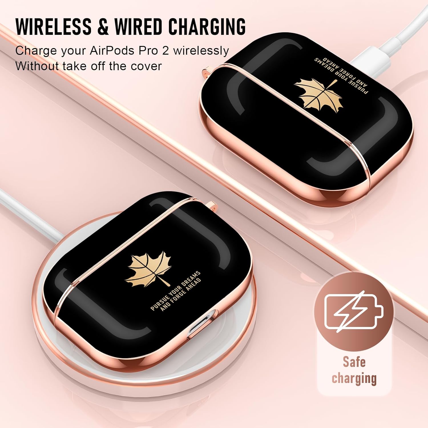Valkit Funda para Apple Airpods Pro 2, elegante galvanoplastia con patrón de hoja de arce dorada y diseño a prueba de golpes para mujeres y niñas