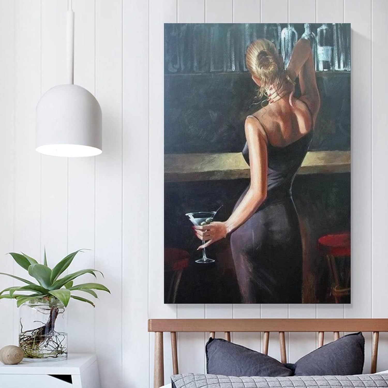 Póster artístico para pared, diseño de mujer sexy con vestido azul, sosteniendo copa de vino, decoración de pared, póster de lienzo Painti, lienzo,