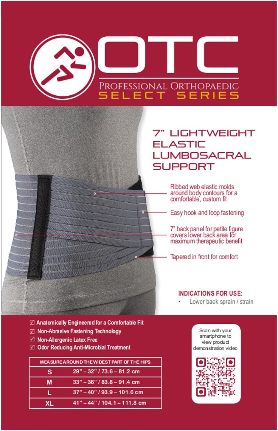 OTC Lower Back Select Series Soporte lumbosacro para mujer, gris, talla XL