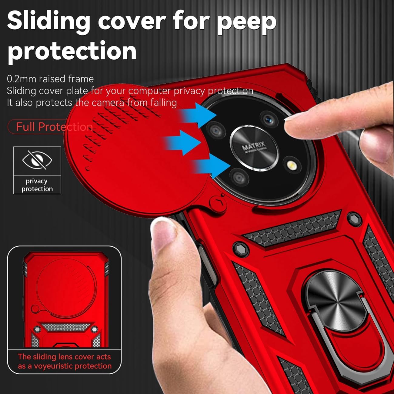 Funda para Honor X9 4GHonor Magic4 Lite Any-LX1 con protector de pantalla de vidrio templado y cubierta para cámara deslizante, anillo magnético