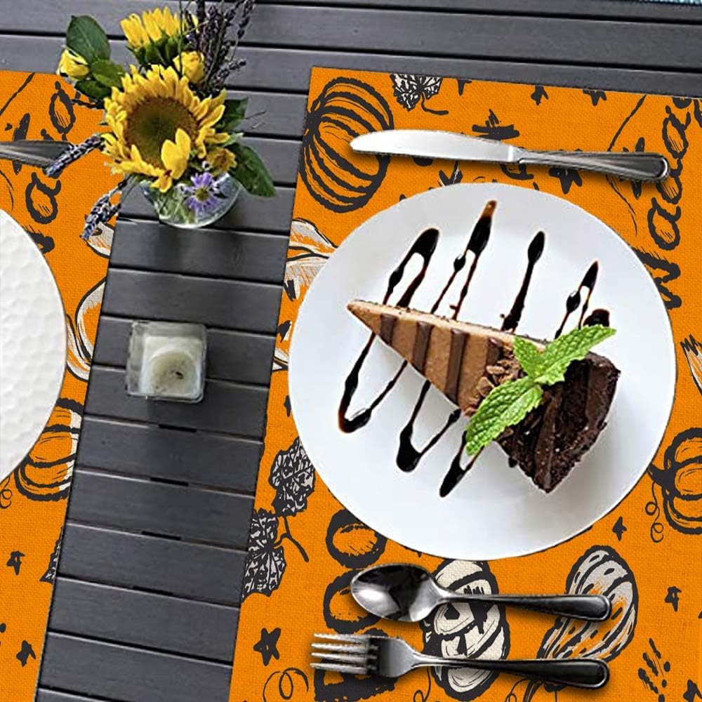 Juego de 4 manteles individuales de Halloween de 18 x 12 pulgadas, decoración de mesa de Halloween de 18 x 12 pulgadas
