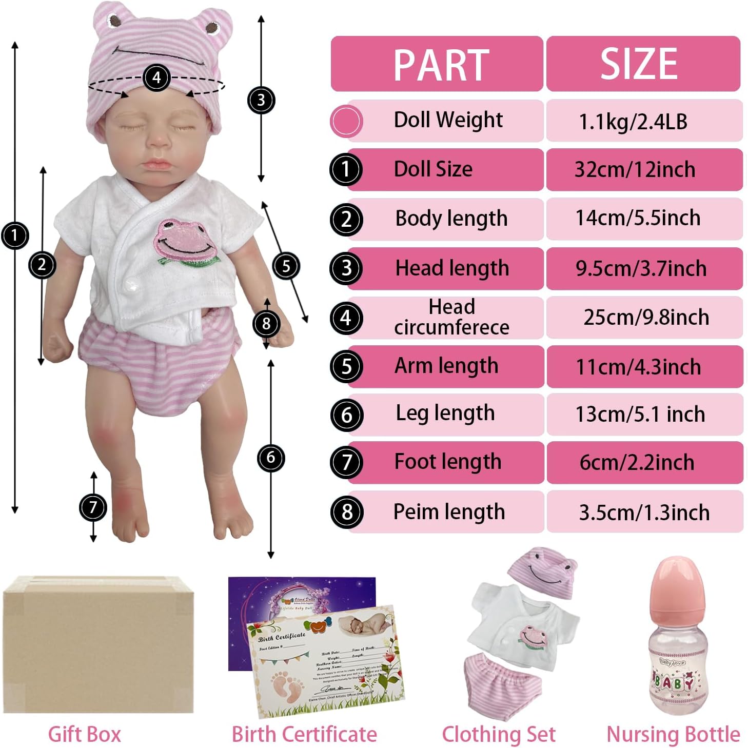 OtardDolls 13.0 in cuerpo completo sólido de silicona Loulou Girl Reborn Muñecas realistas hechas a mano pintadas muñecas Reborn regalo para niños