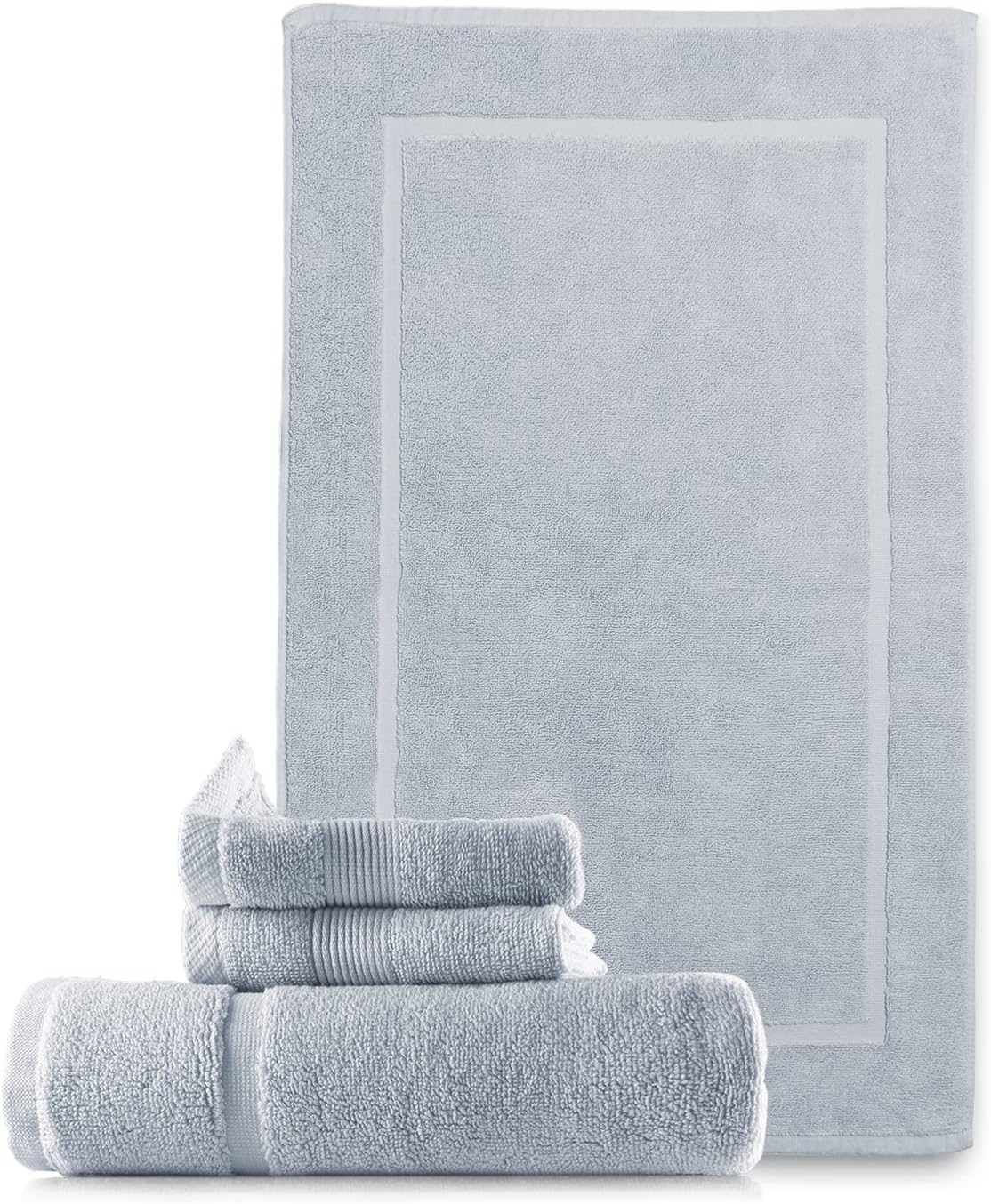 Hearth & Harbor Juego de 4 toallas de baño 100% algodón hilado en anillo, toallas de baño ultrasuaves y altamente absorbentes, color azul hielo