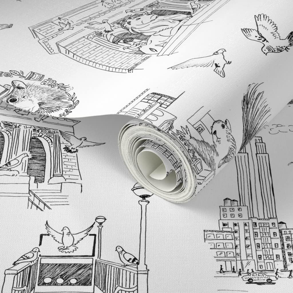 Spoonflower Papel tapiz para despegar y pegar – Papel tapiz extraíble personalizado de la ciudad de Nueva York Toile NYC Pigeons Squirrels Central