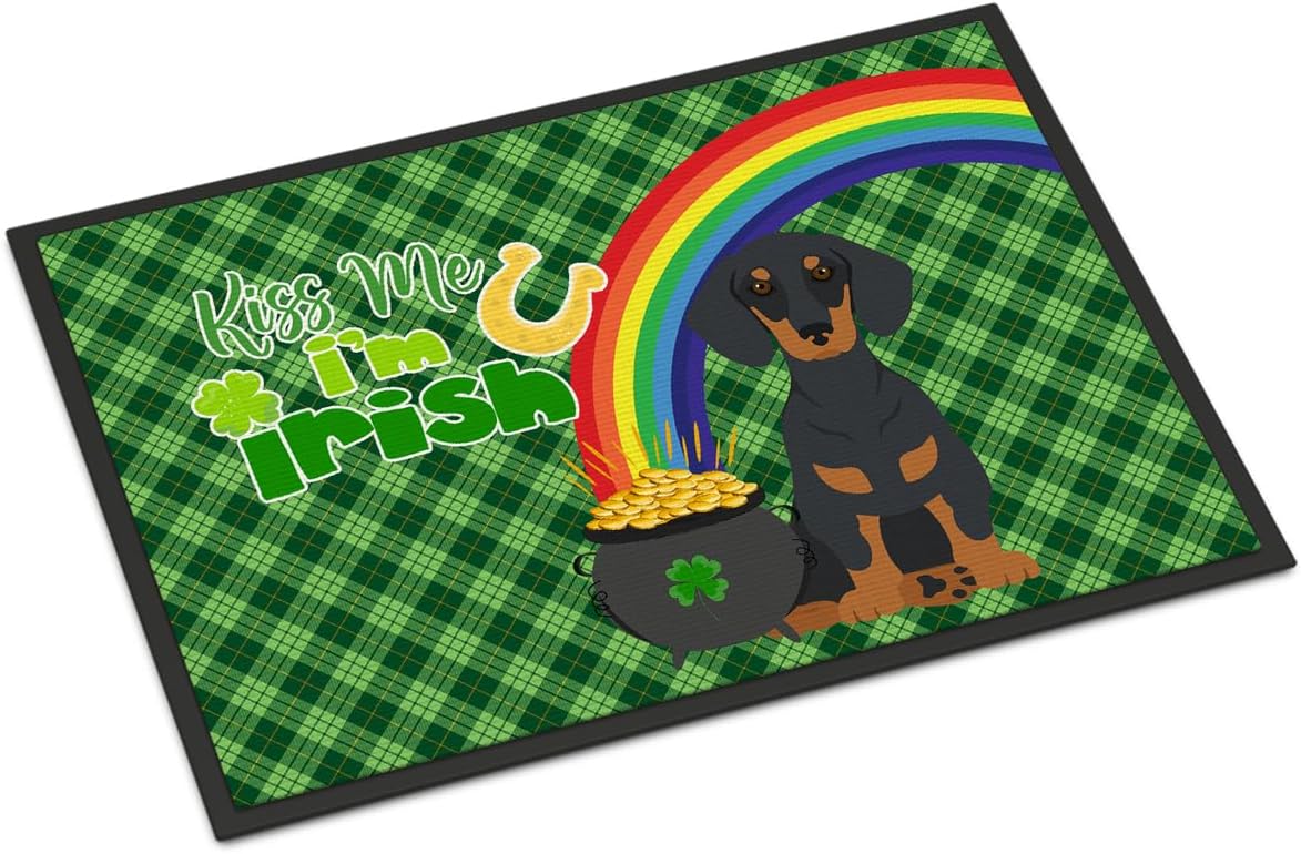 Caroline’s Treasures WDK4810JMAT – Tapete para puerta delantera de 24 x 36 pulgadas, diseño de perro salchicha, color negro y tostado, para entrada,