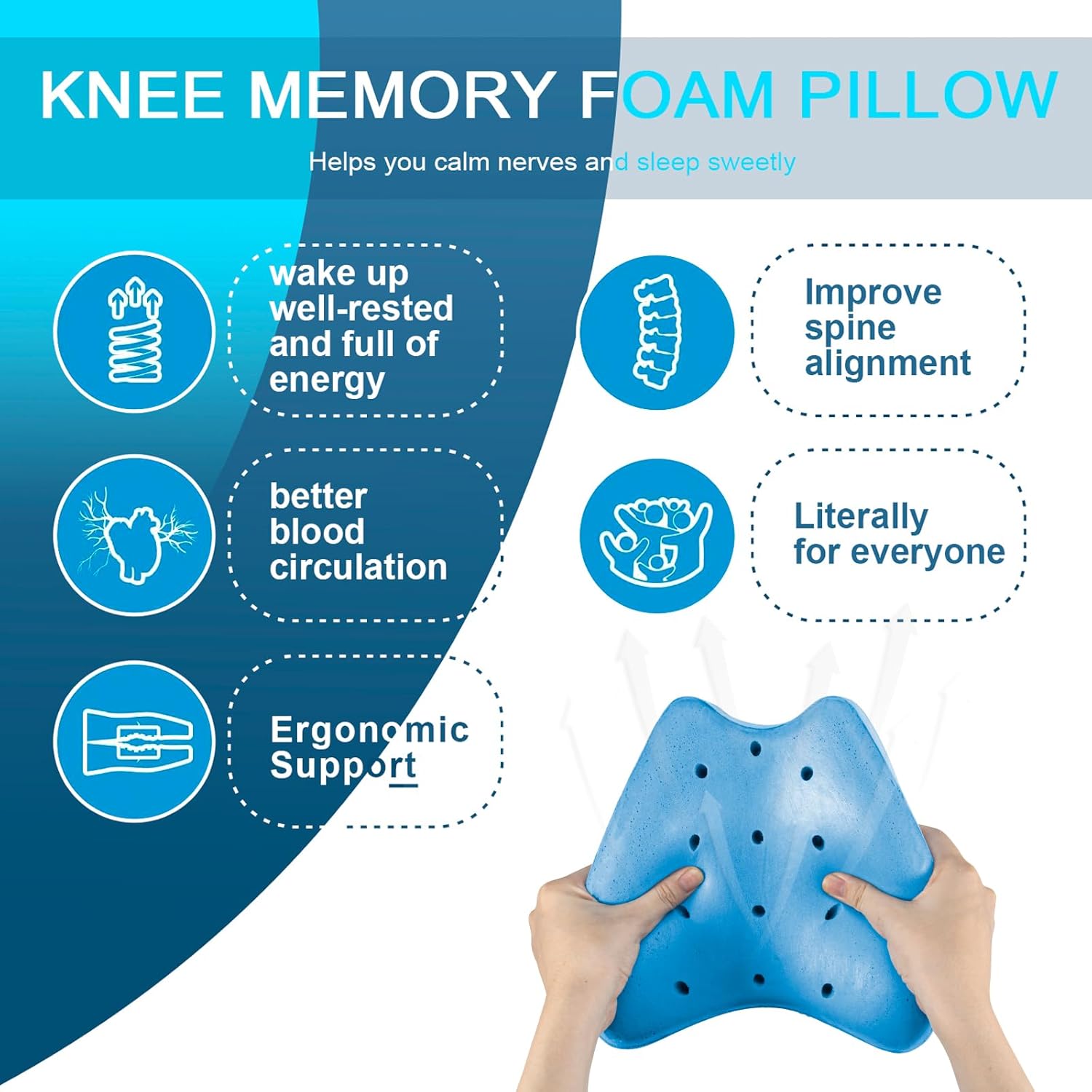 Almohadas de espuma para rodillas y piernas, almohada de apoyo para dormir para dolor de espalda, almohada de piernas para dormir de lado, cojín de