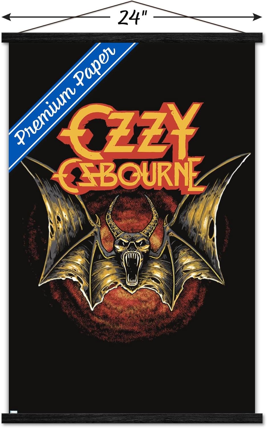 Trends International Ozzy Osbourne – Póster de pared con logotipo de murciélago, 22.37 x 34.00 pulgadas, paquete de impresión premium y colgador