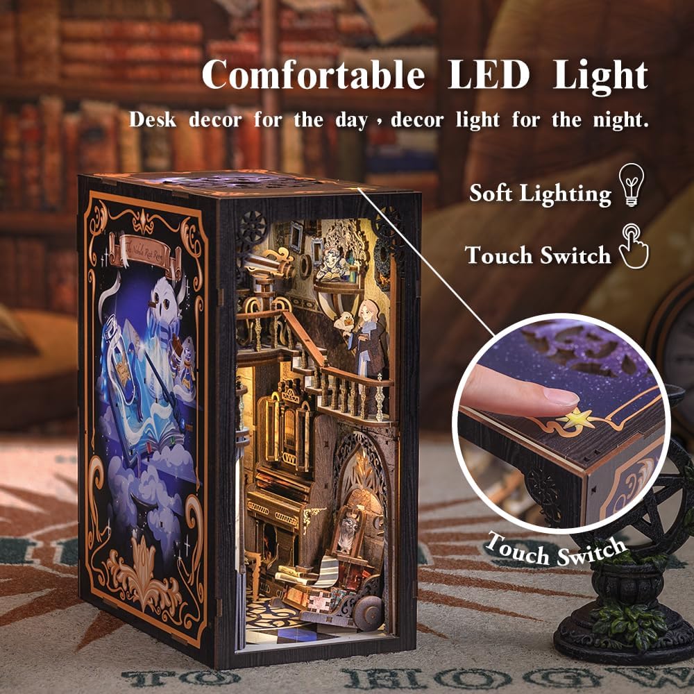 Cutefun Habitación común de llamas, sala común de nebulosa, kits de rincón de libros para adultos – Casa de muñecas de madera – Rompecabezas 3D con