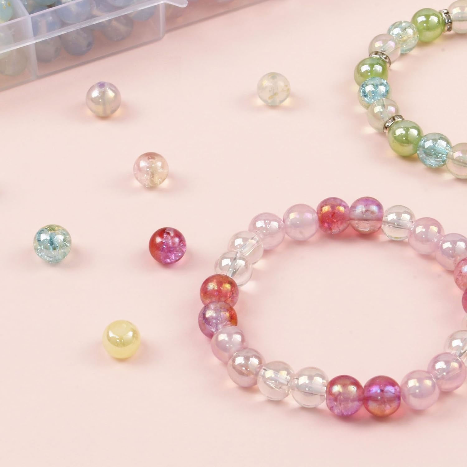 450 cuentas redondas de vidrio de 0.315 pulgadas para hacer pulseras, kit de fabricación de cuentas brillantes de 15 colores para adultos, cuentas