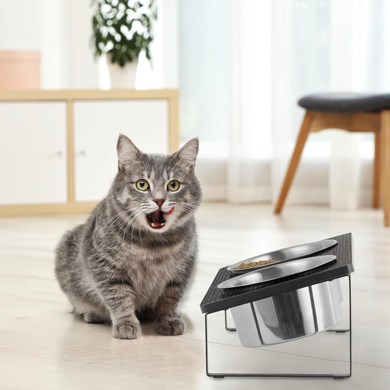 Cuencos elevados para perros con 2 cuencos elevados de acero inoxidable para alimentos inclinados para perros medianos y gatos, soporte para comida