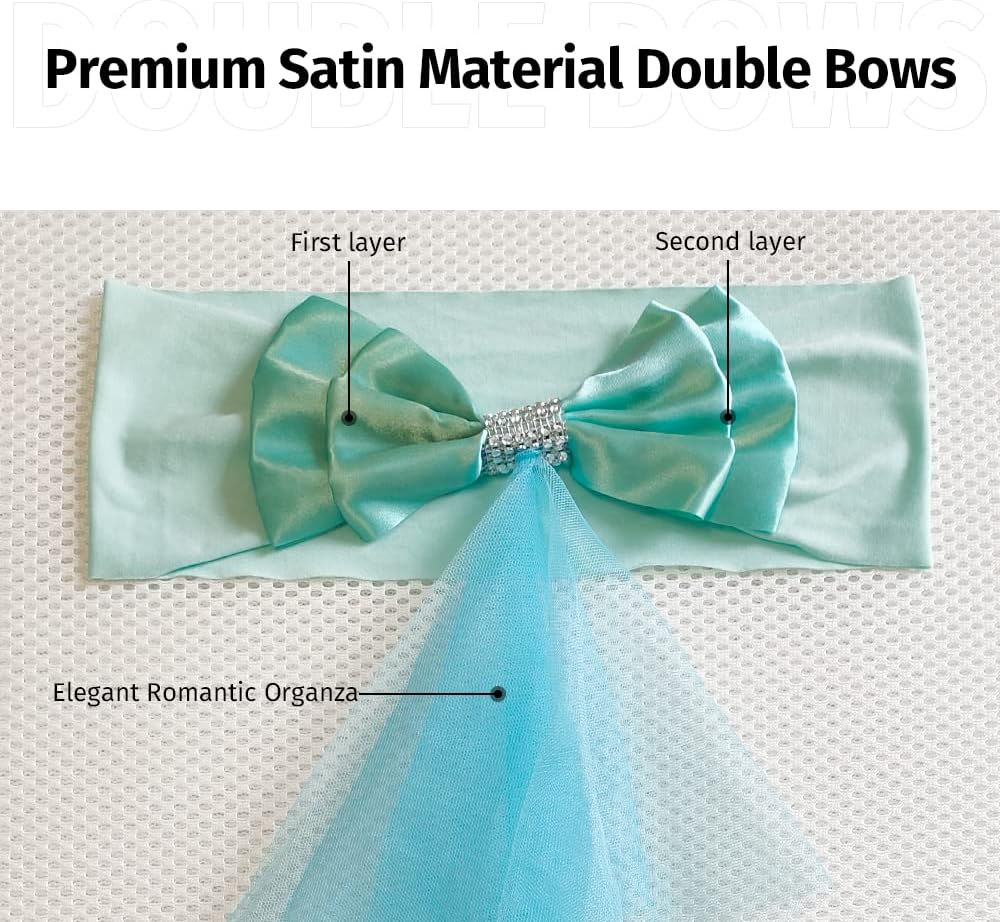 Bandas elásticas de elastano para decoración de sillas, bodas, fiestas, recepciones, banquetes, bandas elásticas con lazos dobles, organza flotante,