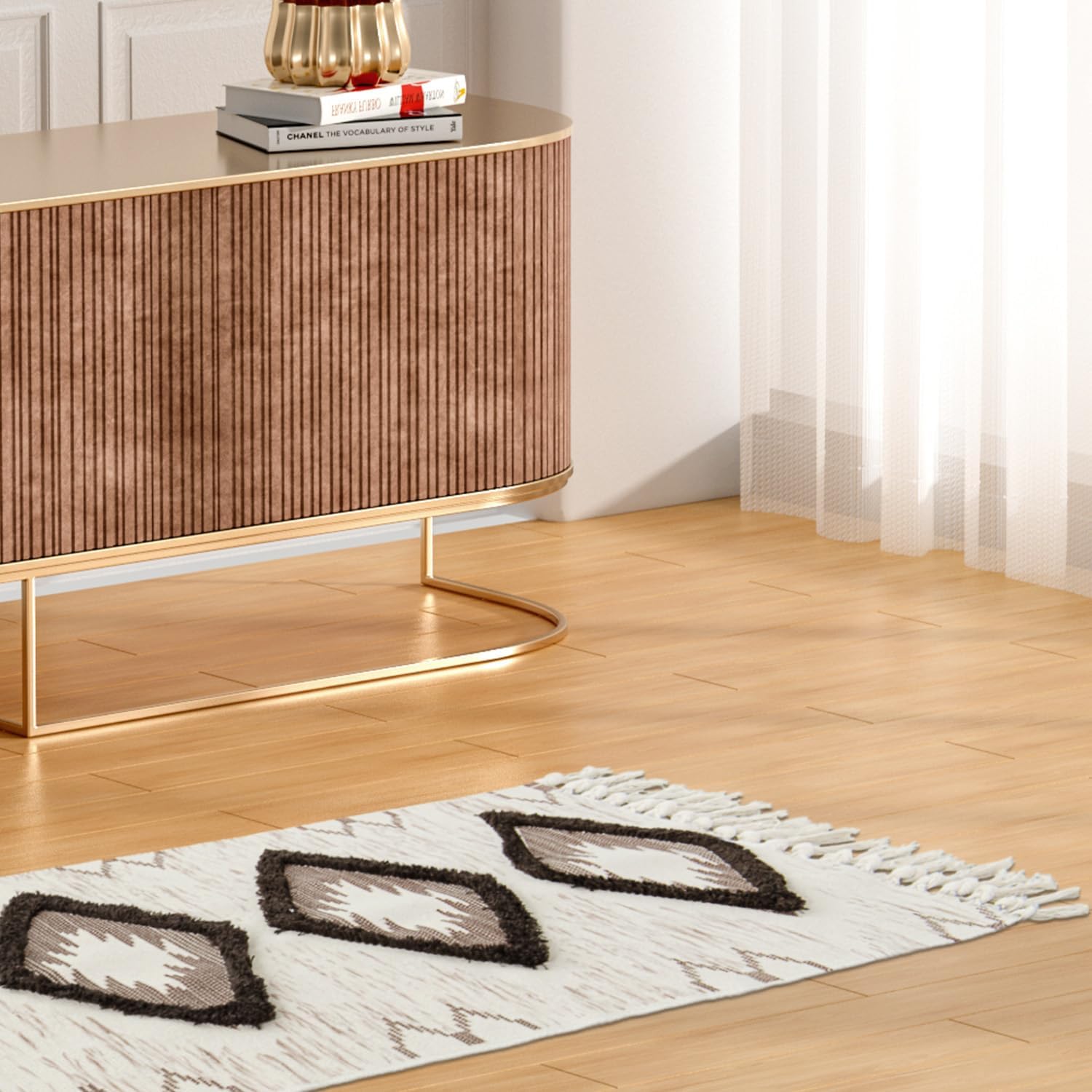 nanbowang Alfombra de pasillo bohemia de 2 x 4.3 pies, alfombra de pasillo lavable, alfombra de piso de cocina con borlas, alfombra de pasillo
