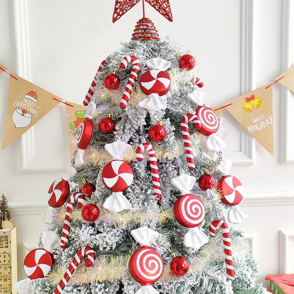 12 adornos de bastón de caramelo de piruleta de Navidad, colgantes de bastón de caramelo para árbol de Navidad, manualidades de 6.5 pulgadas,