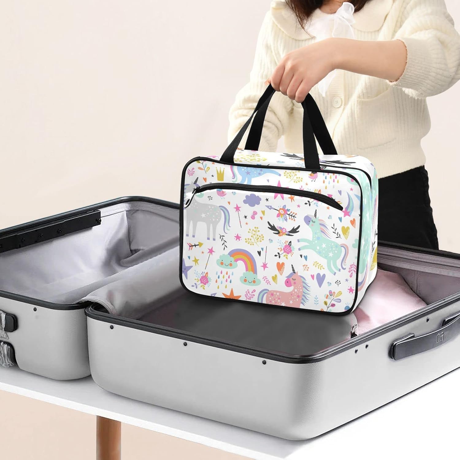 Sinestour Neceser para mujer, bolsa de maquillaje de viaje, organizador de bolsas de cosméticos, bolsa de aseo colgante para mujeres y hombres,