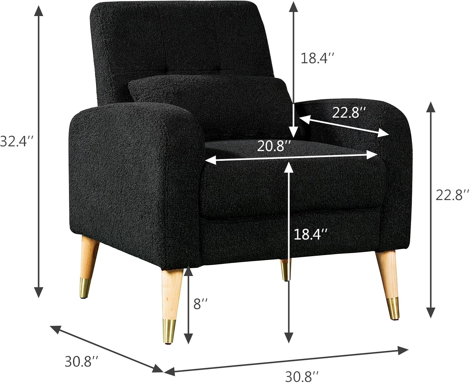 Hommoo Silla decorativa moderna de mediados de siglo, cómoda silla de sofá de tela Boucle, silla auxiliar color crema con patas de madera, silla de