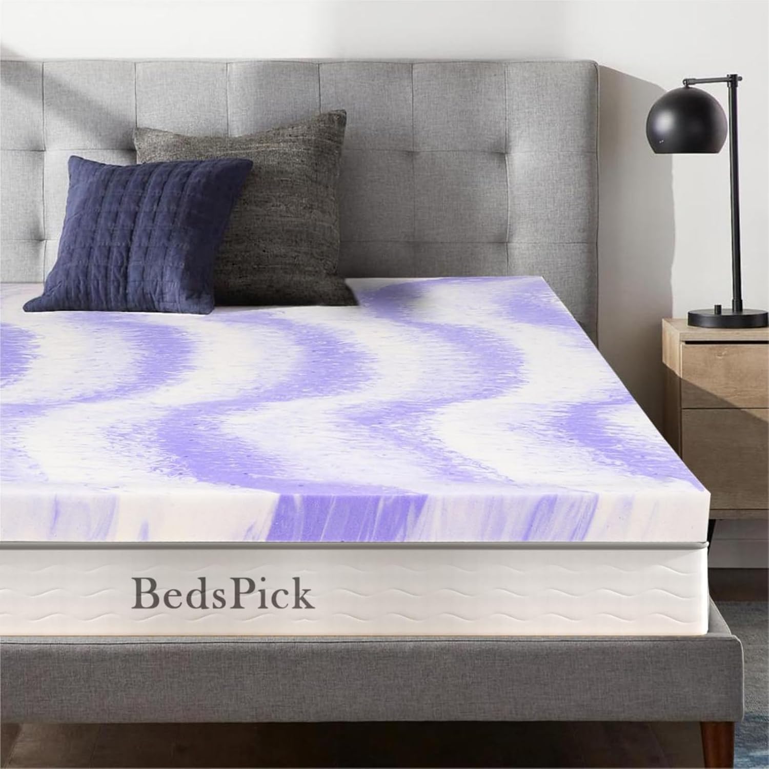 BedsPick Cubrecolchón de espuma viscoelástica Queen de 2 pulgadas, con infusión de gel, cubrecolchón de espuma suave para aliviar la presión