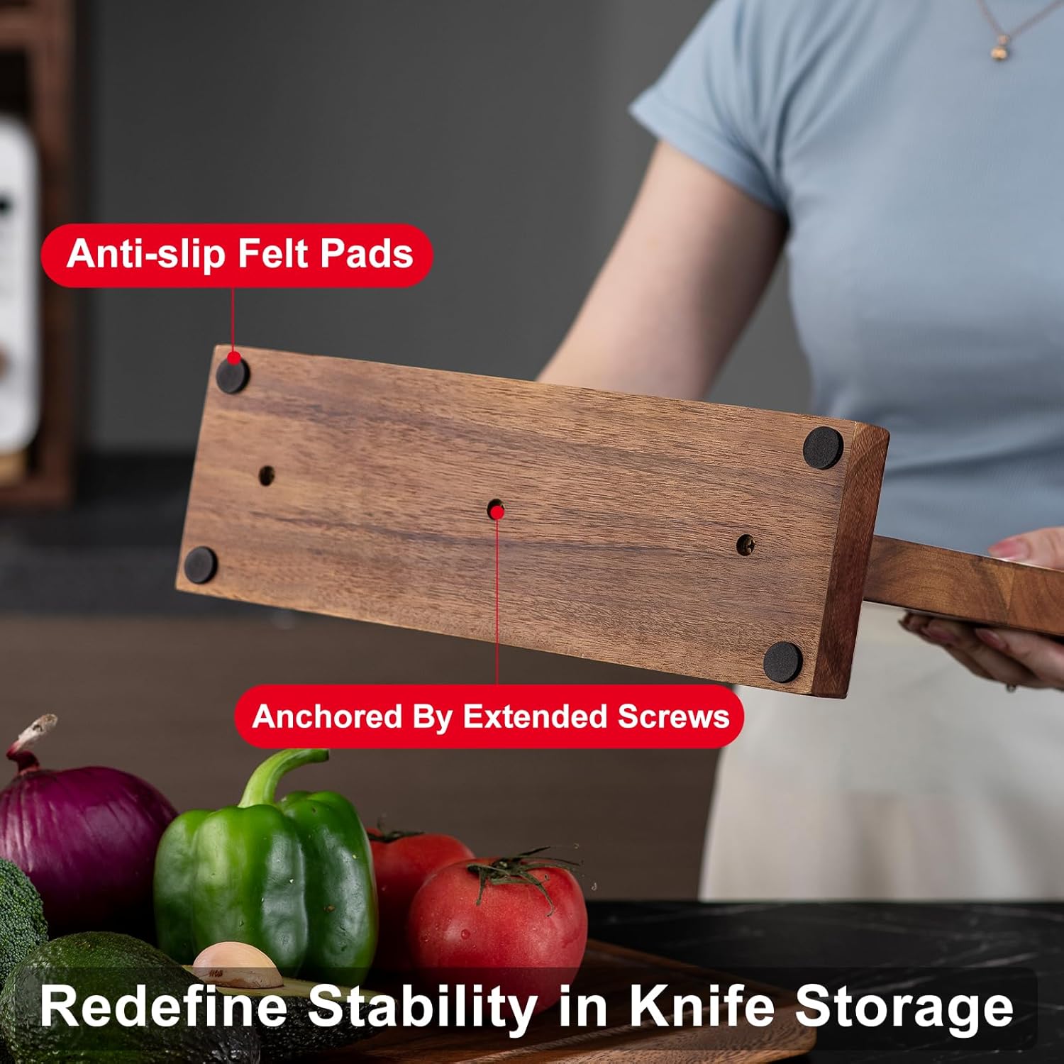 KUCHEASY – Soporte magnético para cuchillos  Bloque magnético de doble cara para cuchillos sin cuchillos  Soporte universal de madera para cuchillos