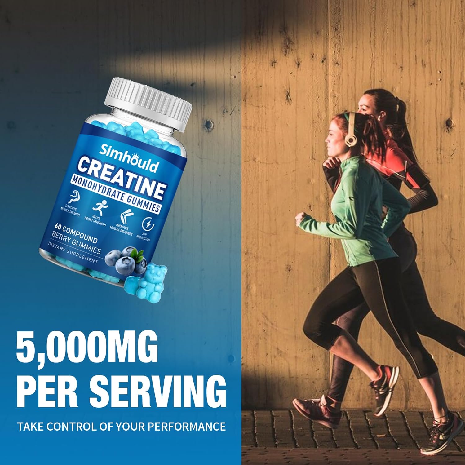 1 paquete de gomitas de monohidrato de creatina de 5000 mg para hombres y mujeres, monohidrato de creatina masticable para fuerza muscular y