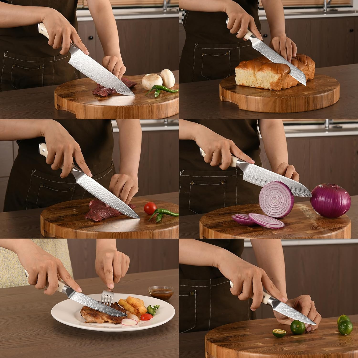 NANFANG BROTHERS Damascus – Juego de cuchillos de cocina de 14 piezas, mango ergonómico ABS para VG10 acero profesional cuchillos de chef con bloque