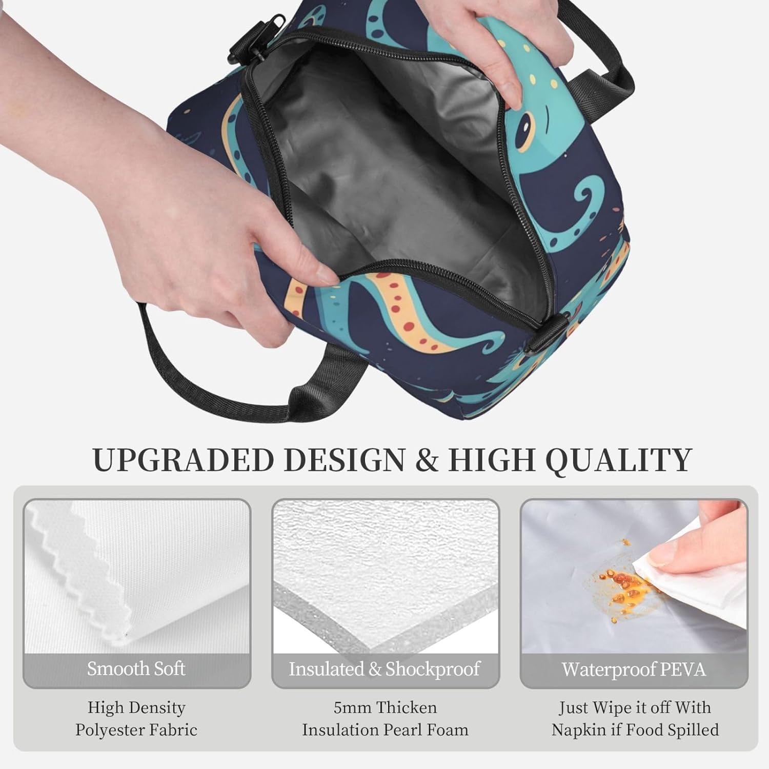 Bolsa de almuerzo de pulpo de dibujos animados para mujer, lonchera aislante, bolsa de almuerzo impermeable