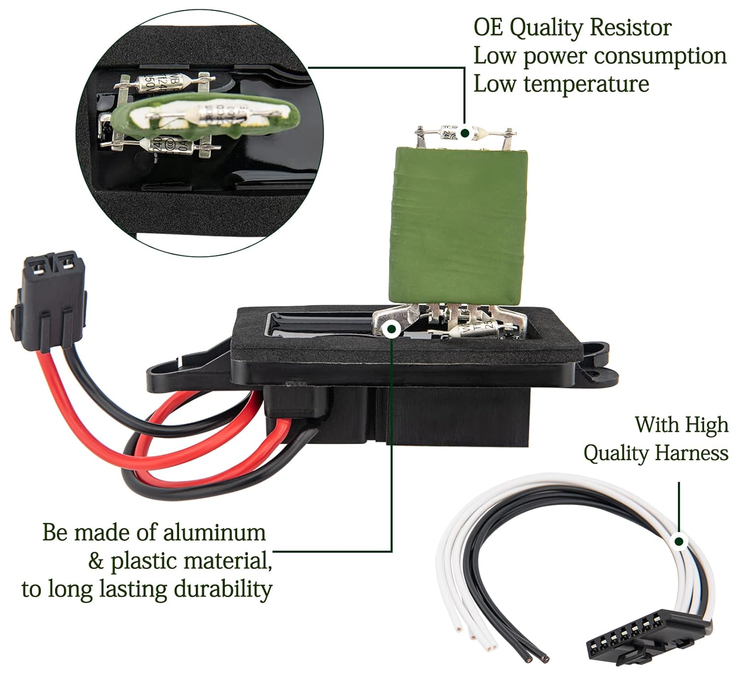 89019088 Resistencia del motor del soplador, kit de resistencia de velocidad del ventilador con arnés compatible con Chevy Silverado GMC Suburban