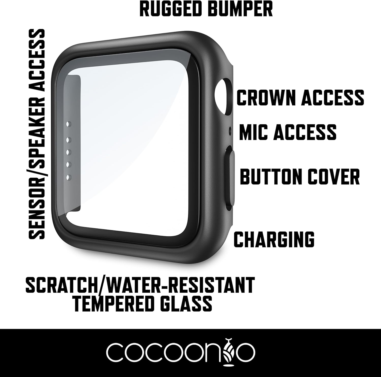 Funda para Apple Watch Series 987 de 1.614 in con vidrio templado y cubierta de botón, color negro, funda para Apple Watch con protector de
