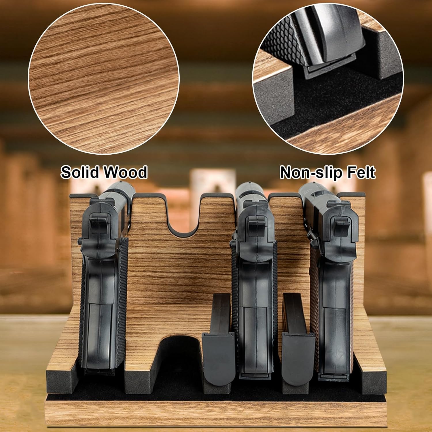 Miratino Estante para pistolas, soporte de madera maciza para pistola para almacenamiento seguro de armas, gabinete de armas