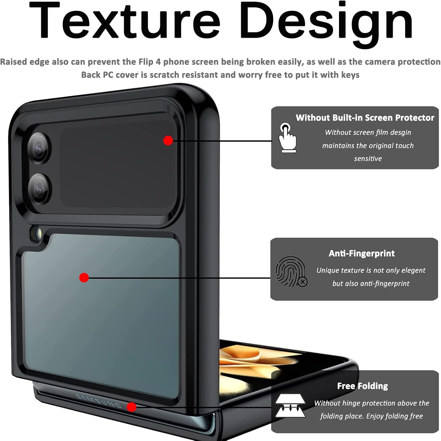 Miimall Funda compatible con Samsung Galaxy Z Flip 4 2022, carcasa plegable ultrafina y gratuita, parte trasera transparente de policarbonato duro