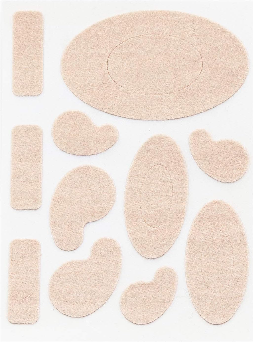 Moleskin – Almohadillas adhesivas para pies, almohadillas para prevención de ampollas, 110 piezas, 10 hojas de 11 formas (110 piezas en total)