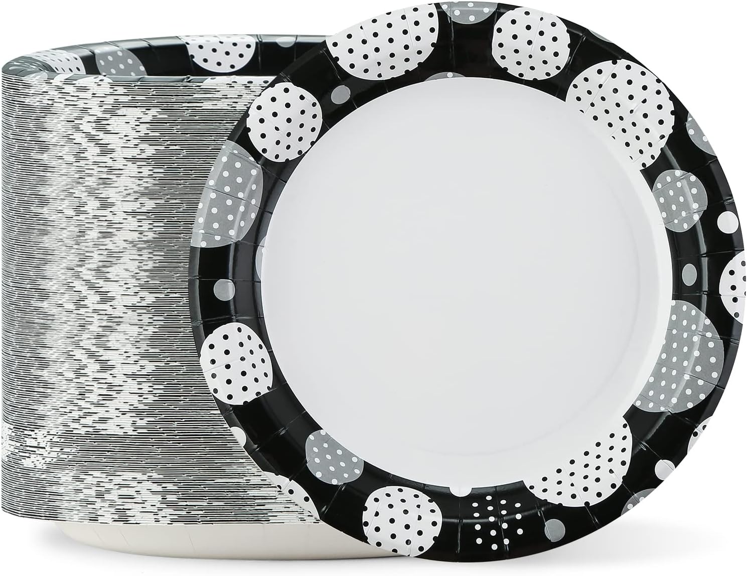 lanweilou Black Dots Paper Luncheon Plates For Everyday Use,For All Occasions,9 Inch Size,Printed Disposable,200 Count