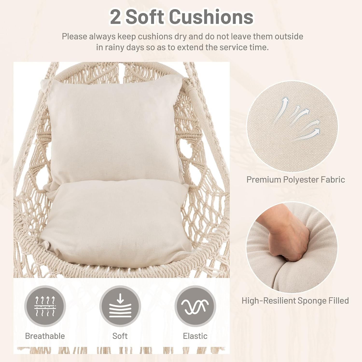 Giantex Silla columpio de macramé, columpio colgante de porche con cojines de asiento suaves, cuerda de algodón y kits de herramientas, soporta