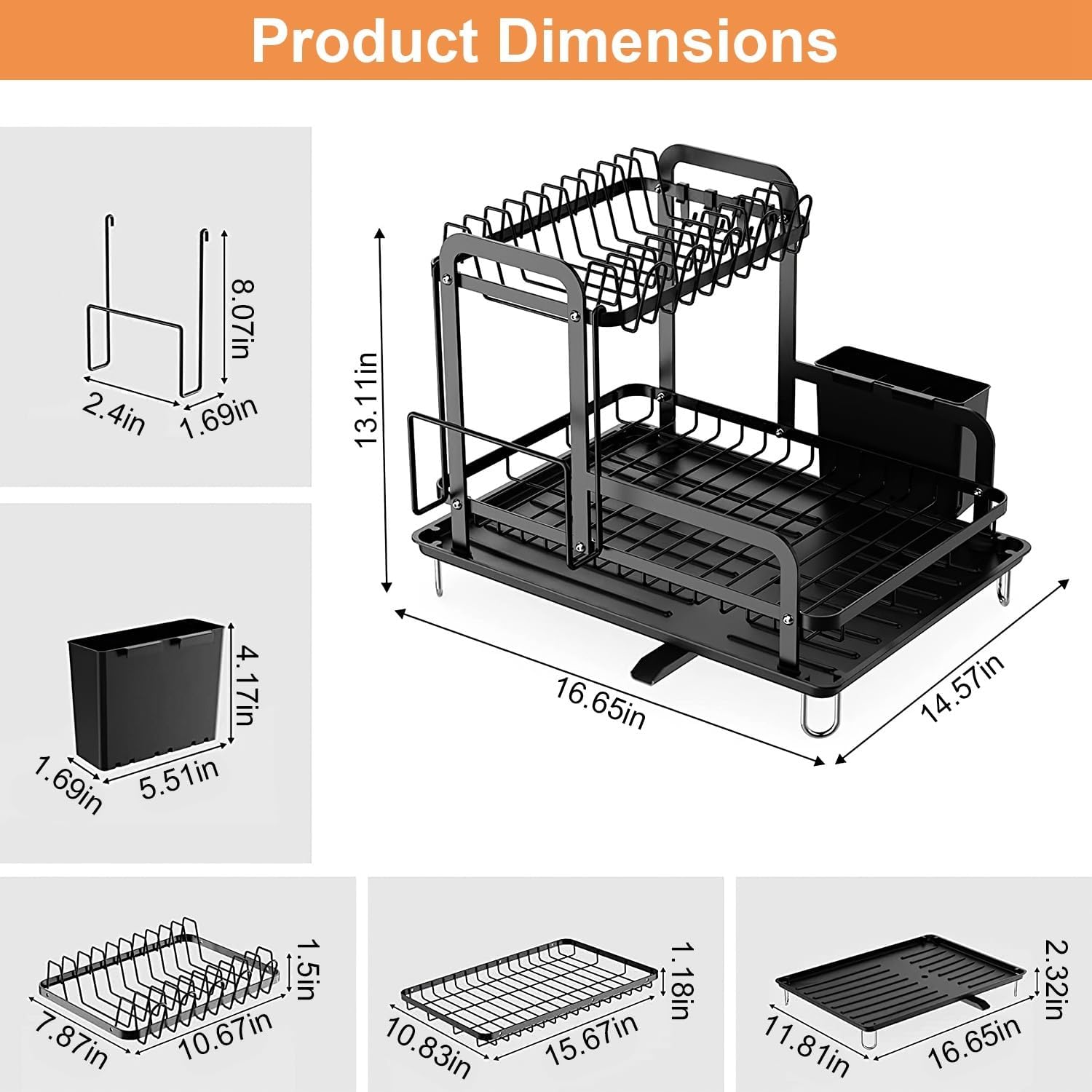 Escurridor de platos para encimera de cocina, escurridor de platos de 2 niveles con escurridor desmontable, juego organizador de escurridor a prueba