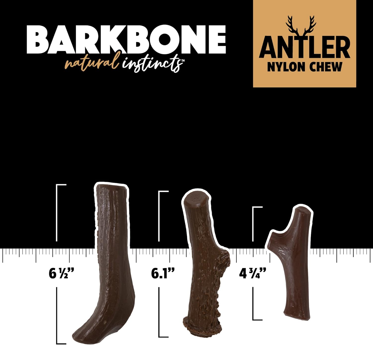 Pet Qwerks Real Wood Antler BarkBone – Juguetes duraderos para perros para masticadores moderados y ligeros, sabor a queso ahumado, 6 pulgadas