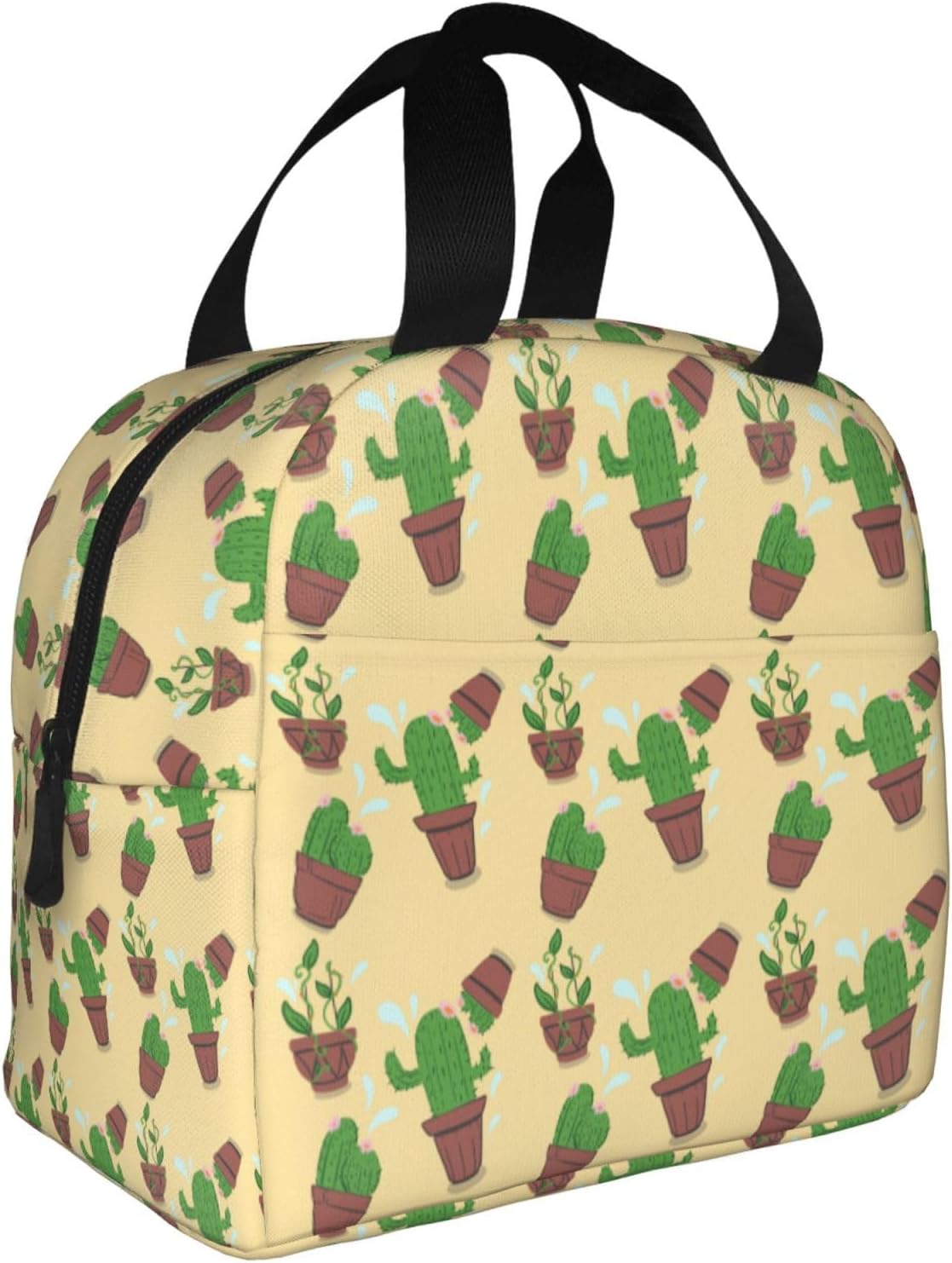 Lonchera con diseño de cactus para mujeres y hombres, con aislamiento, reutilizable, organizador de almuerzo, impermeable, bolsa de mano refrigerante