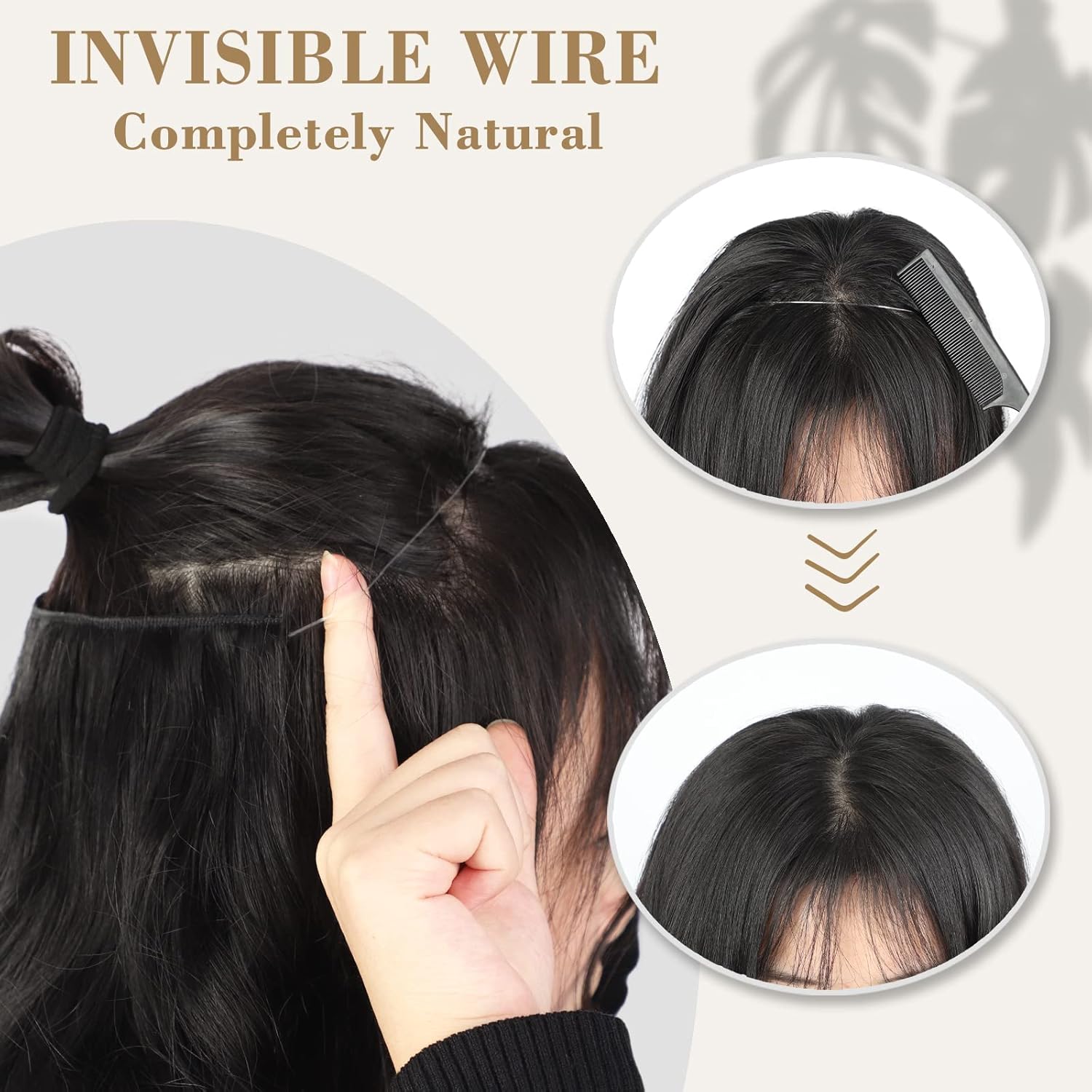 Extensión de cabello de alambre invisible con clips de seguridad, extensiones secretas de 20 pulgadas para mujer, extensiones onduladas sintéticas