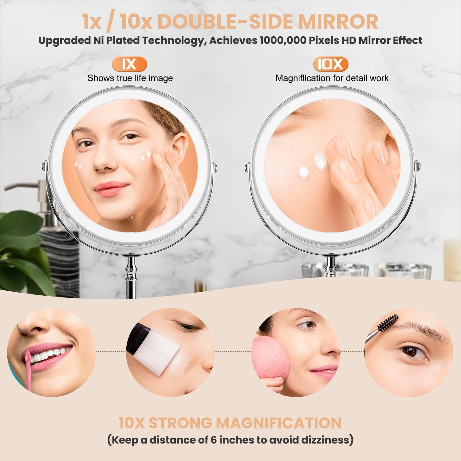 VERSAINSECT – Espejo de maquillaje con luces LED, pantalla táctil regulable con iluminación de 3 colores, espejo de maquillaje ajustable con brillo