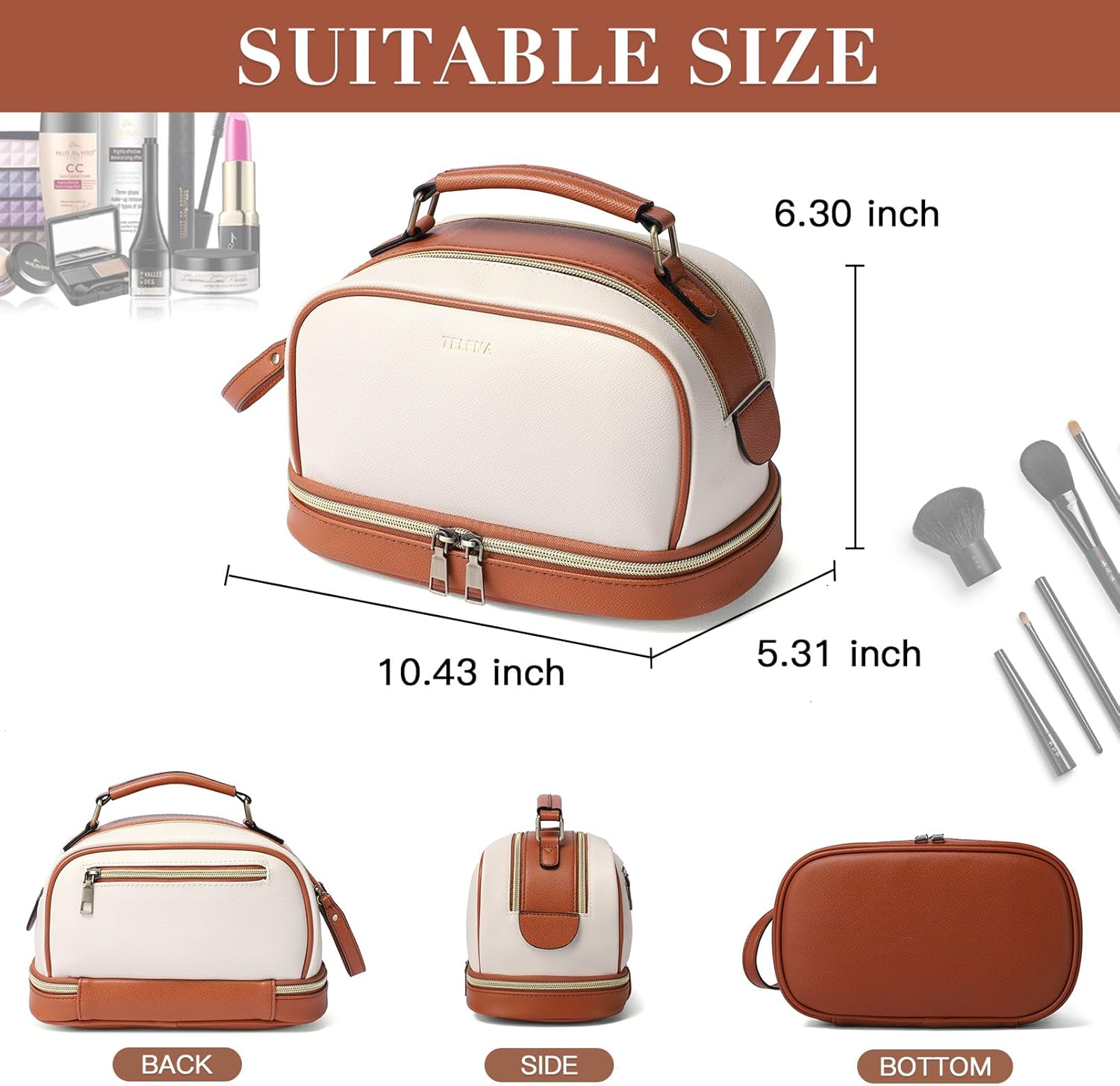 Telena Neceser de viaje para maquillaje, bolsas de cosméticos para mujeres, impermeable, de piel sintética, organizador portátil de gran capacidad,
