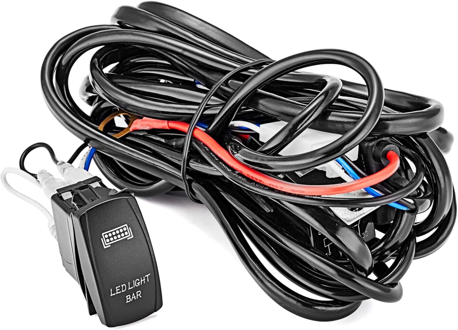 Kit de arnés de cableado universal de barra de luz LED de 1 plomo, interruptor basculante, 40A, 12V, encendido y apagado, fusible, compatible con