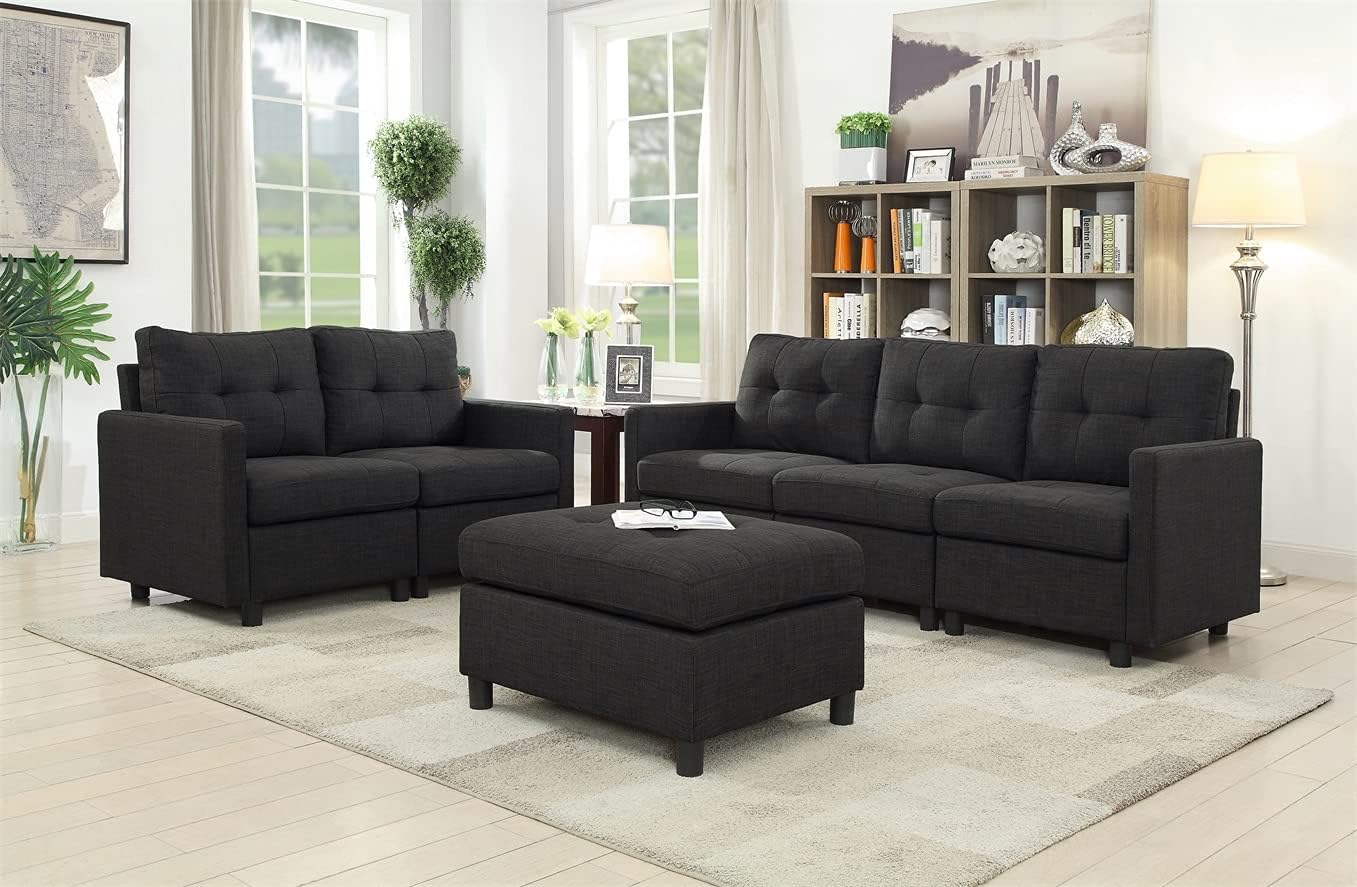 BEEY Módulo de silla de asiento sin brazos de tela de lino para sofá modular seccional acento silla sin brazos, gris oscuro