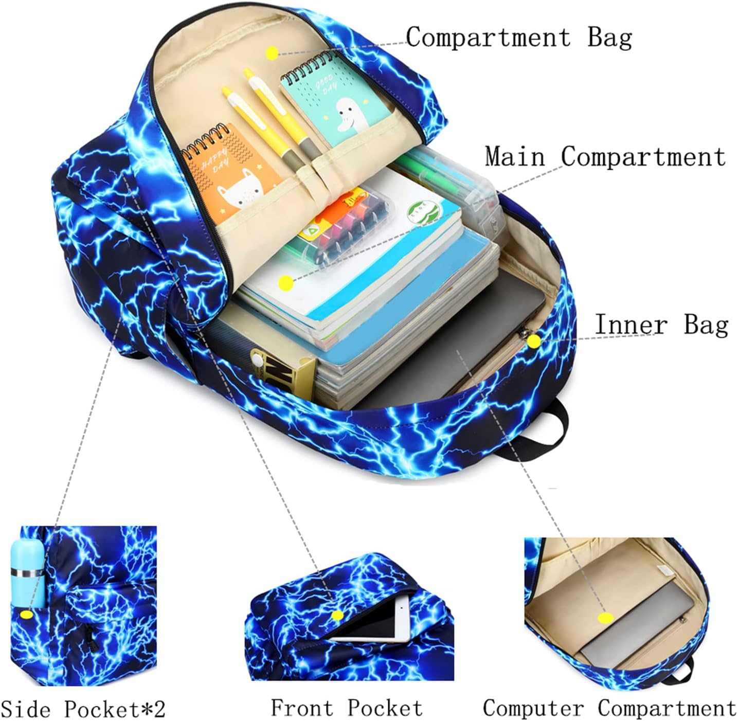 mezhsa Mochila escolar para niño, mochila primaria relámpago medio, portátil, portátil, impermeable, ligera, de 17 pulgadas, 1-azul, Mochilas de